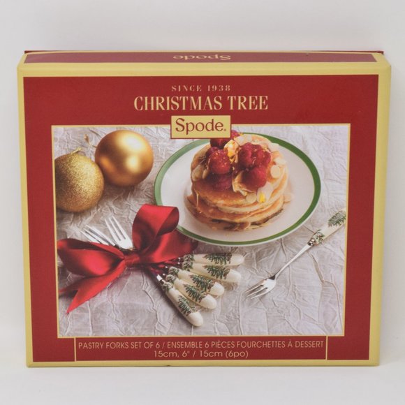 Spode Christmas Tree Pastry Forks 1 set of 6 New Holiday Festive Dinner Party - Picture 1 of 10